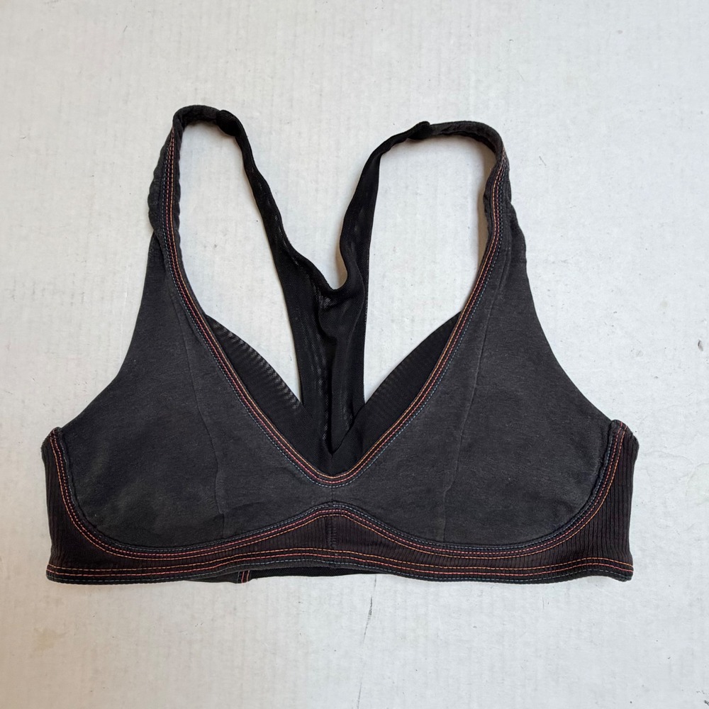 Lululemon Sports Bra Dark Gray Rainbow Stitch Mesh Racerback V-Neck Active Small